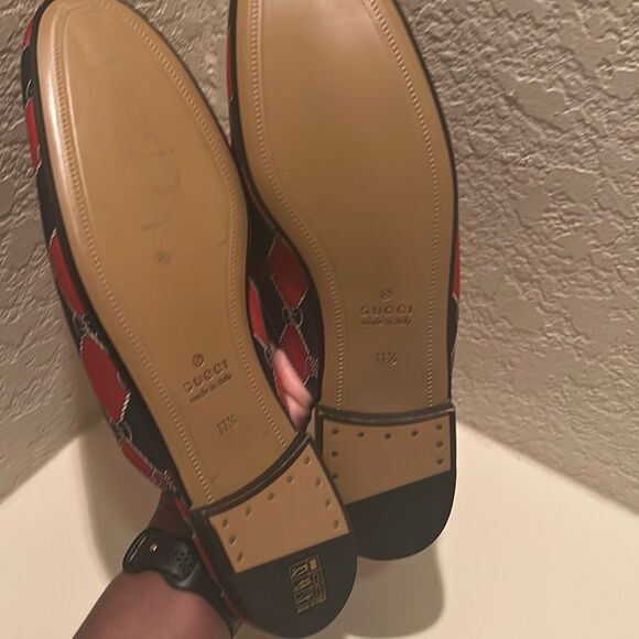 Gucci Men's Size 11.5 Princetown Mule Slides Blue Red Diamond Pattern Horsebit - Picture 8 of 13